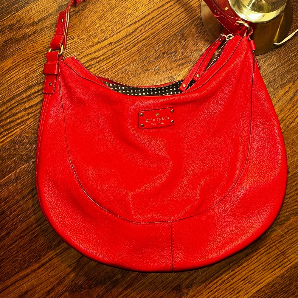 Kate Spade New York Red Leather Hobo Bag | Pebbled Leather Shoulder Bag